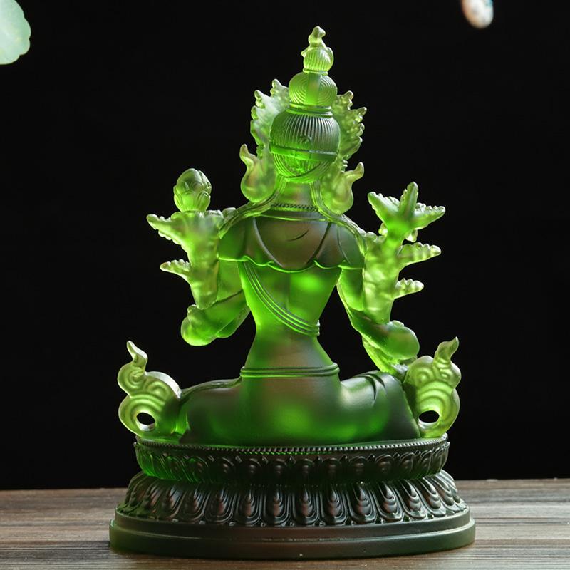 Coloured Glaze Mini Buddha Sculpture, Small Buddha Statue, Green Tara Bodhisattva, Amyokitesvara Incarnation Painted Buddha, 1Pc