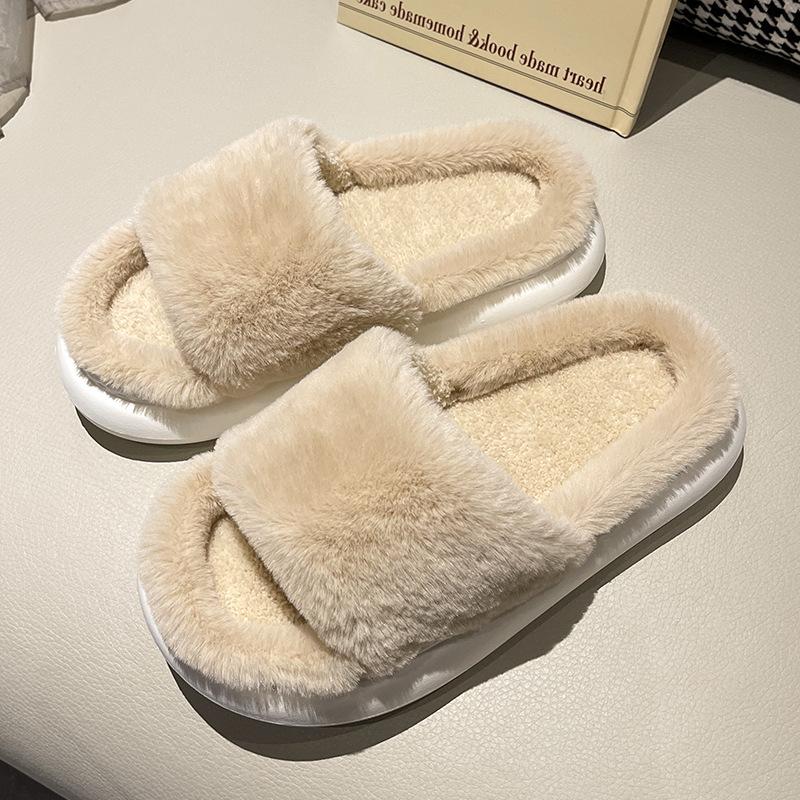 Hairy Slippers Women's Wear New Autumn and Winter Fashion Confinement Thick-bottomed Plush Cotton Slippers