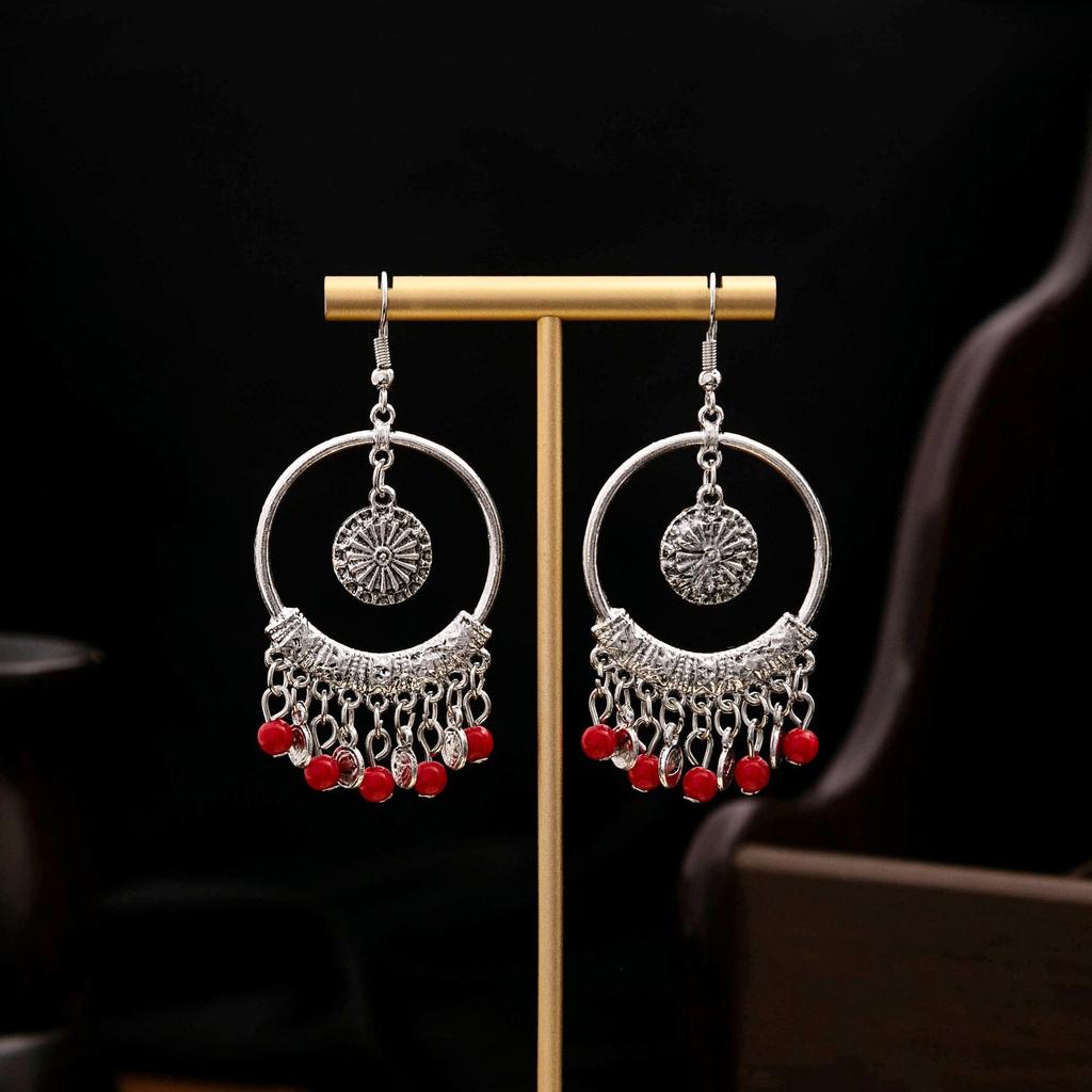 Ethnic Style Long Fringed Earrings, Bohemian Minority Blue Turquoise Tourist Attractions Earrings For Women