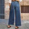 Mid-Waist Wide-Leg Plus Size Retro Washed Cropped Jeans with Frayed Hem and Slant Pockets