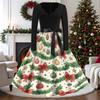 Women's Casual Vintage V-Neck Long Sleeve Dress with Christmas Print for Holiday Party