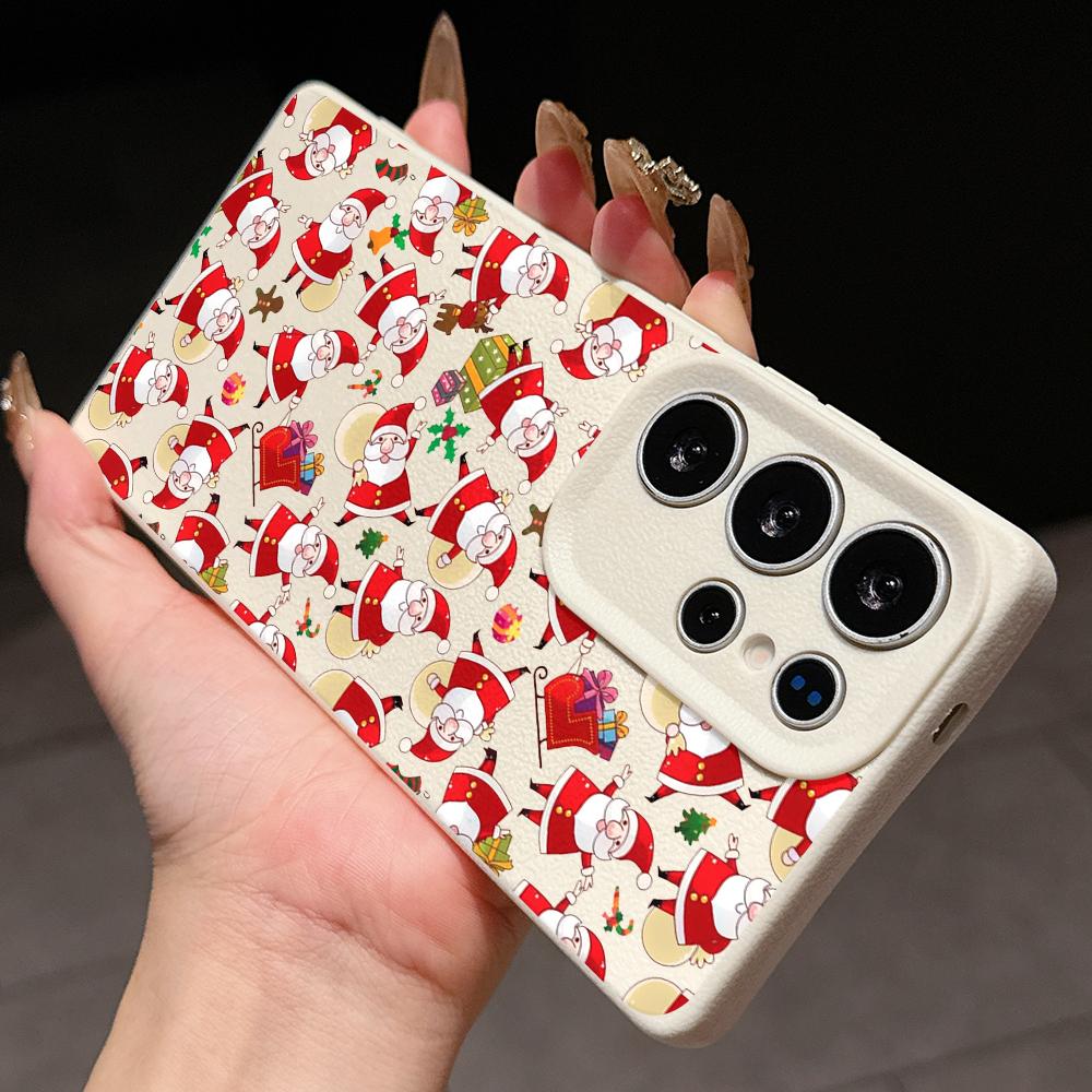 Samsung A07 Xiaomi Redmi 13C 14C for iPhone 17 Pro Max Infinix Realme Phone Cases Soft Brown Leather Pattern TPU Case NY59 Santa Claus Happy New Year