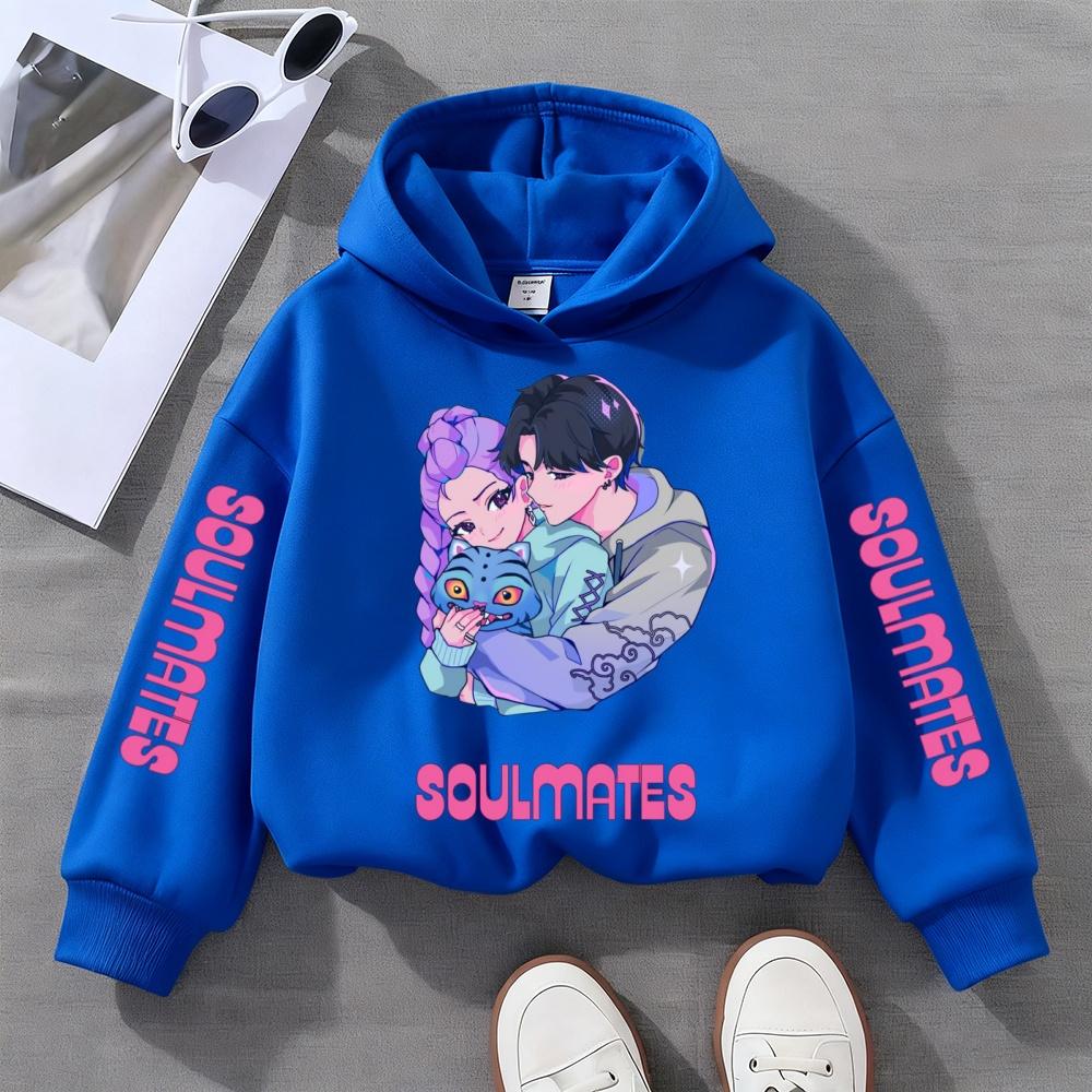 KPop Demon Hunters Print Hooded Sweatshirt - Fashionable Autumn/winter Children's Boys and Girls Casual Pullover Hooded