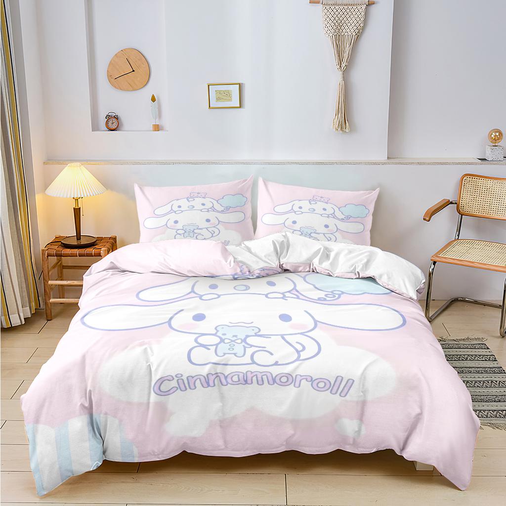 Sanrio Cinnamoroll Kuromi Bedding Sets Cartoon Comforter Quilt Bed Cover Duvet Cover Pillow Case 2-3 Pieces Sets for Kids Adult
