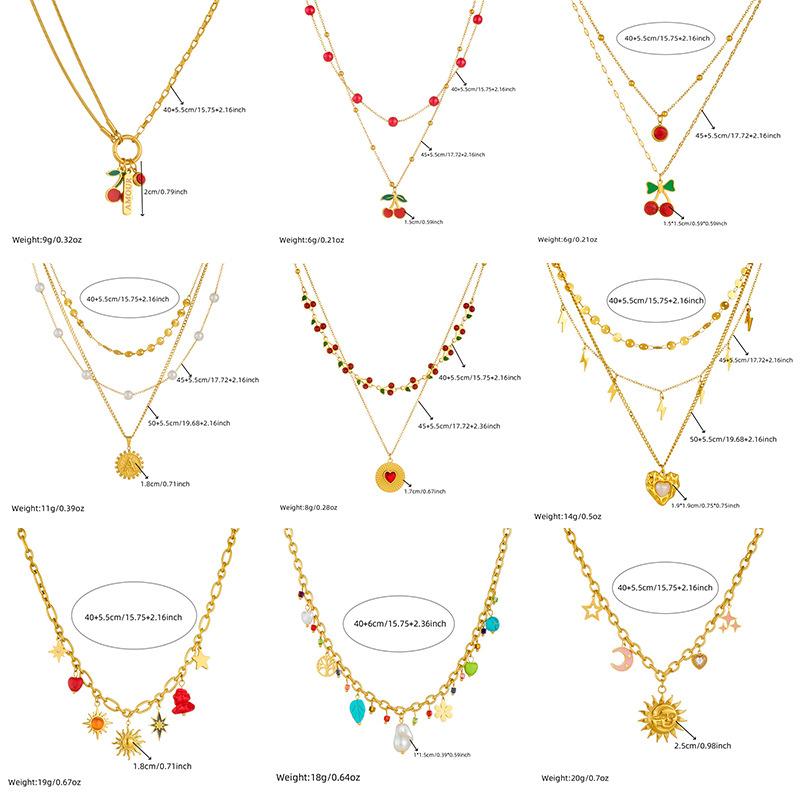 Women's Cross Border European American Stacked Retro Double Layer Chain Diamond Inlaid Dripping Oil Cherry Fruit Heart Necklace