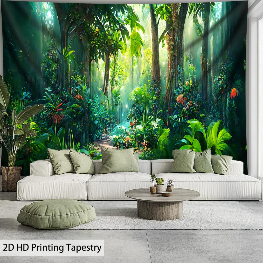 Green Tropical Rainforest Digital Printing Polyester Wall Hanging Tapestry Decorative Living Room Bedrooms Background Gift