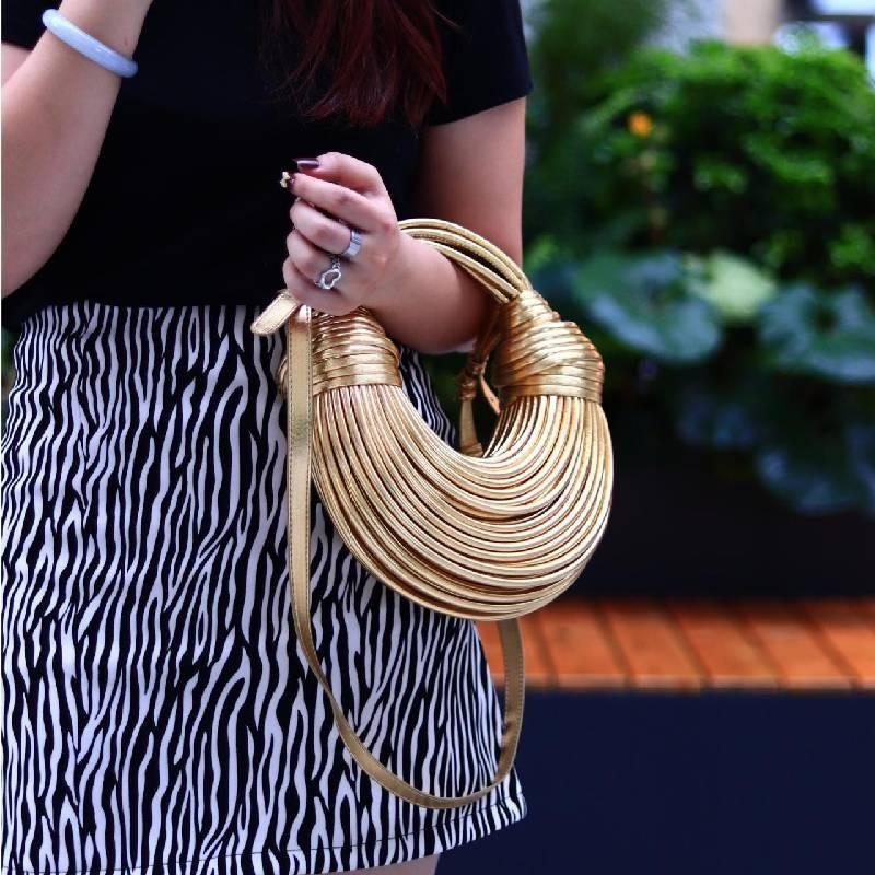 Stylish Gold Shoulder Bag French-inspired Handcrafted Woven Crossbody For Women