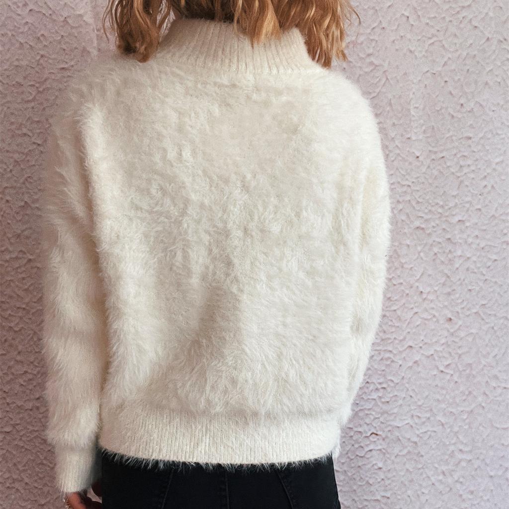 Damen Einfarbig Kurz Lässig Revers Halber Reißverschluss Gestrickt Modisch Oberteil Pullover