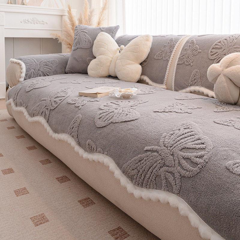 Cream Style Plush Sofa Cover Winter  New Soft Comfortable Thickened Fixed Non-Slip One-Piece Decoration Sofa Cover Cushion