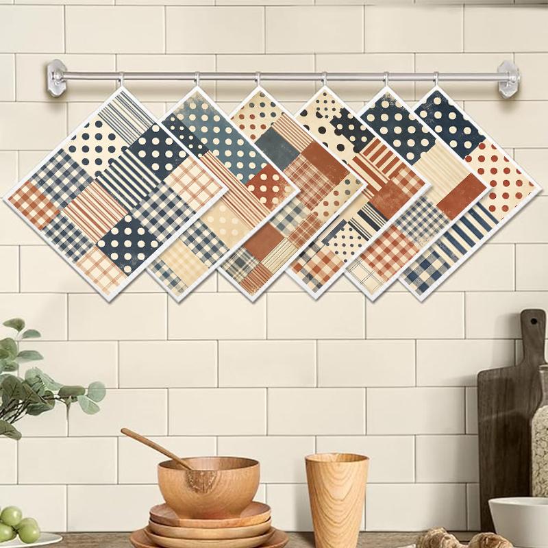 6PCS Cleaning Dishcloths Reusable Kitchen Dish Towels Grid Stripe Pattern Dishcloth Absorbent Lint Free Cloth Washable Duster Rags Tea Towels