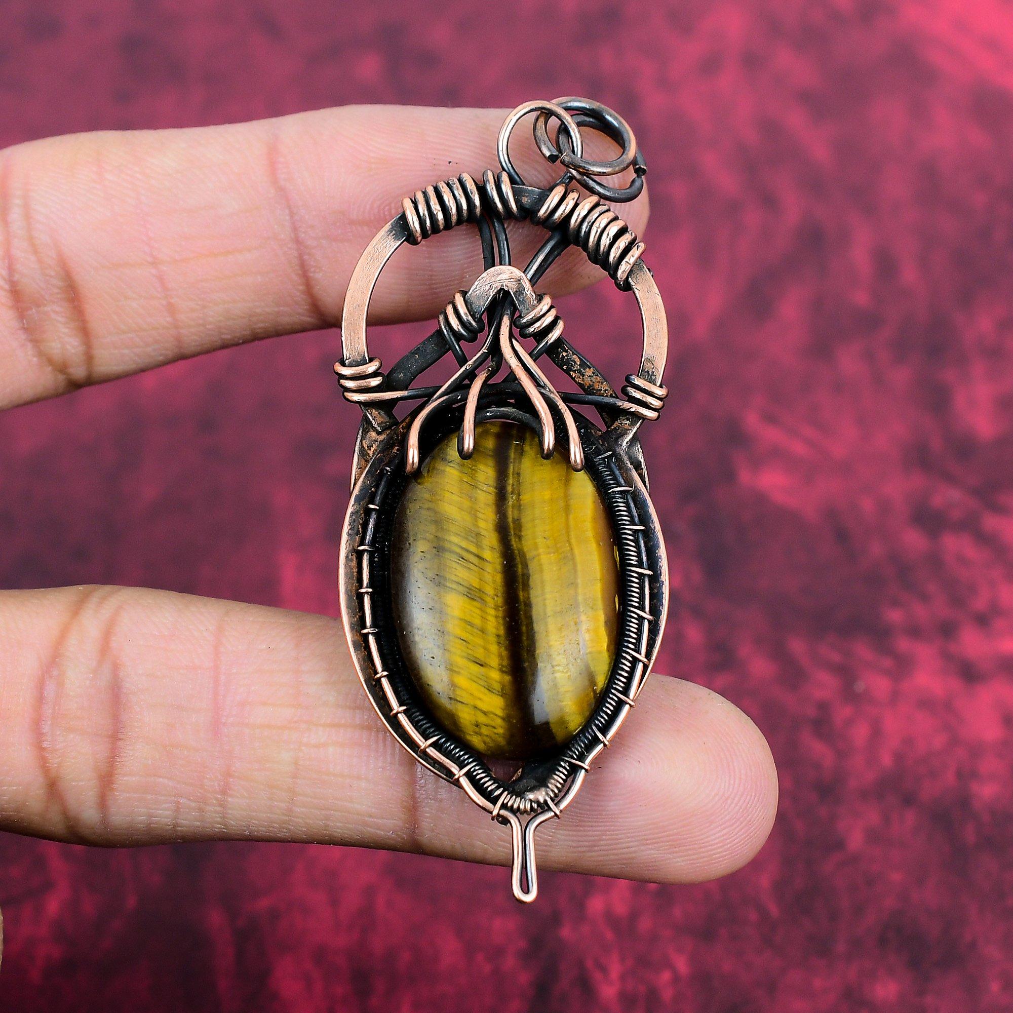 Tiger s Eye Pendant Copper Wire Wrapped Pendant Handmade Pendant Tiger s Eye Jewelry Real Gemstone Pendant Copper Wire Jewelry Gifts For Him
