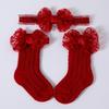 2PCS/Set Lace Bow Baby Headband Socks Solid Color Infant Hair Accessory  3-12M Newborn Baby Girl