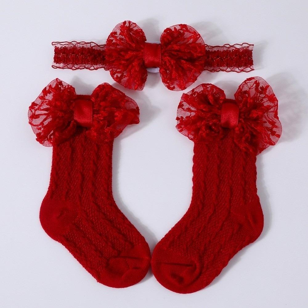 2PCS/Set Lace Bow Baby Headband Socks Solid Color Infant Hair Accessory  3-12M Newborn Baby Girl