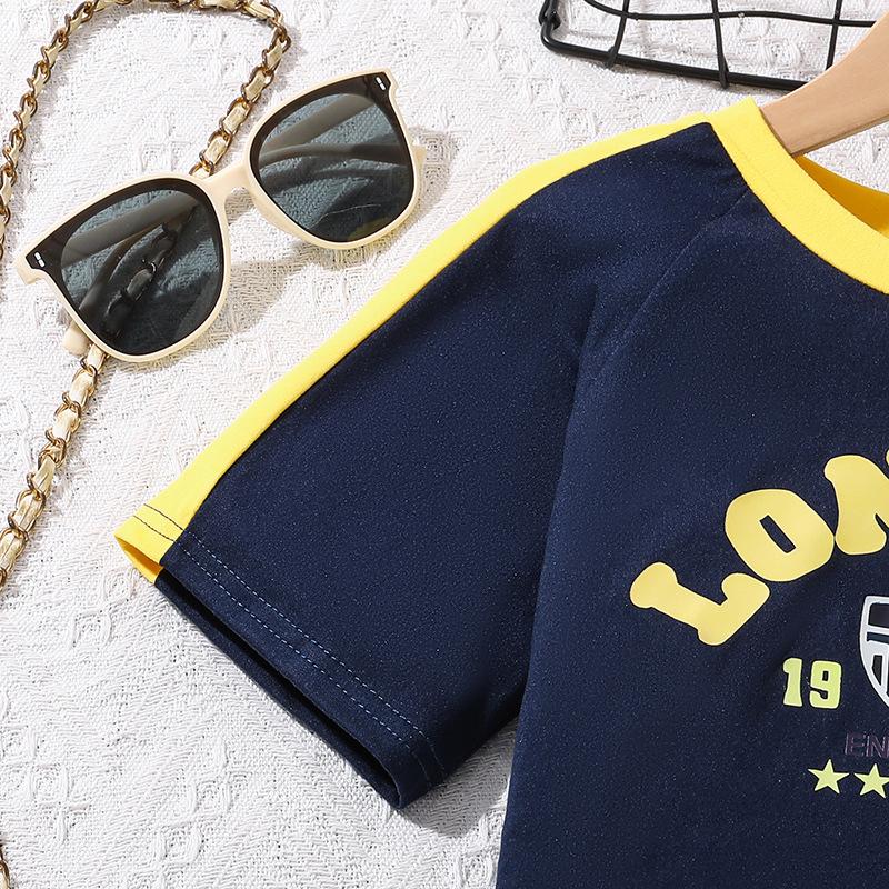 Cross-border Girls Shirt Children's Wear Summer Short Slim-fit Letter Short-sleeved Y2KT Shirt Casual Wide-leg Pants Two-piece Suit