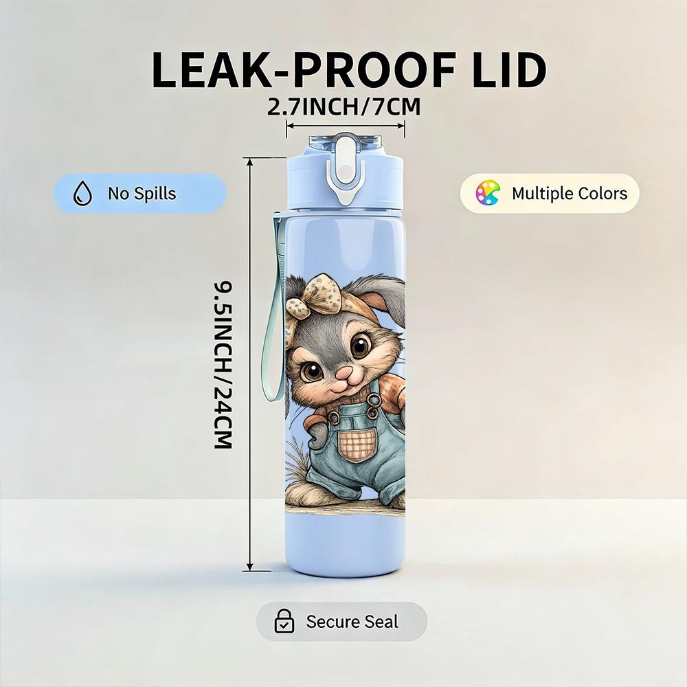 1PC Overall Baby Bunny 750ml Color Plastic Sports Water Bottle Leakproof Flip Straw Lid Suitable for Sports Office Home Use