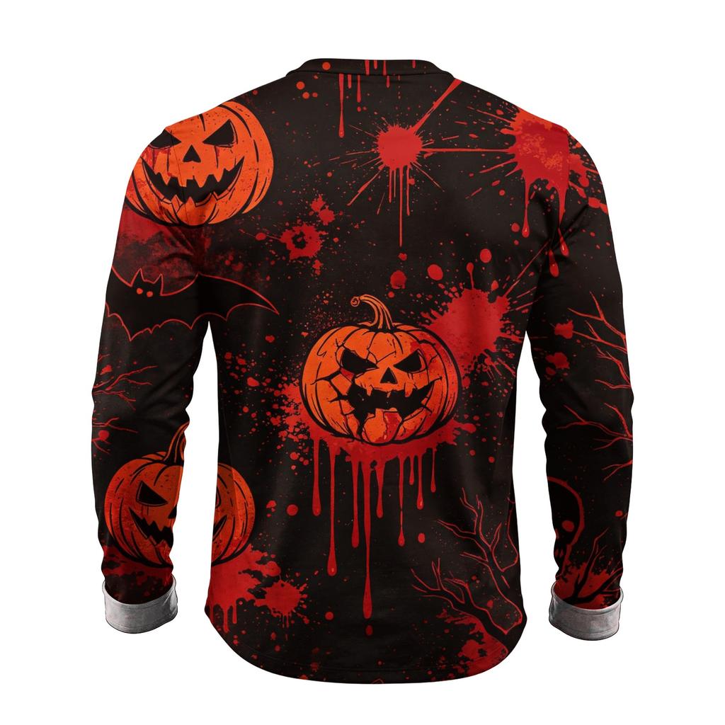 Men's Halloween Print Long Sleeve Neck T-Shirt Loose Fit Casual Top