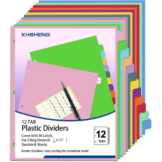 Binder Dividers with Tabs,Monthly Dividers for 3 Ring Binder,12 TABS,izable Table of Contents,Multicolor,1 Sets 12 TAB Dividers 1 Sets