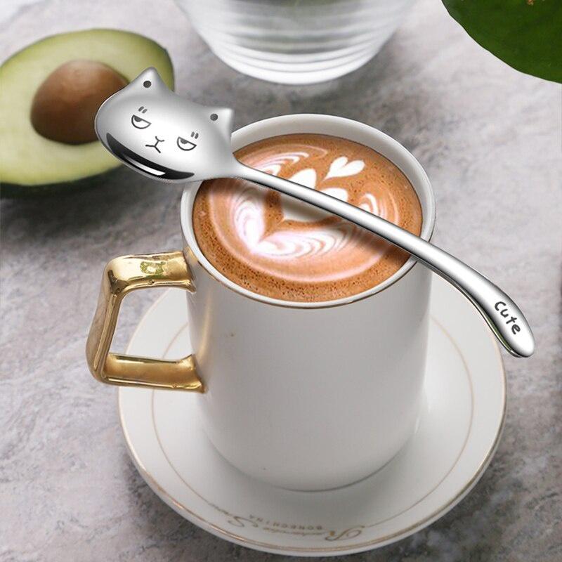 1PCS Funny Tea-Spoon For Coffee Long Tail Cat Coffee Spoon Long Handle Spoon Birthday Gift 304 Stainless Steel Tableware