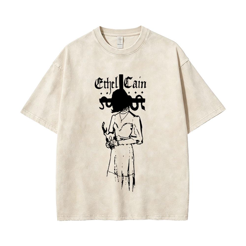 Vintage Daughters of Cain Ausgewaschenes Rundhals-T-Shirt beidseitig bedruckt