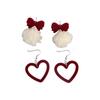 Temperament Girls Women Jewelry Gifts Red Velvet Ear Clip Christmas Earrings Heart Stud Earrings
