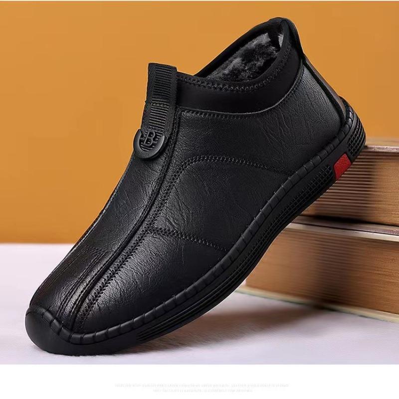 Fashion Men's Casual Leather Shoes Lightweight Non-Slip Soft Bottom Slip-On Fleece Lined Warm Driving Slip-On Shoes Breathable Summer
