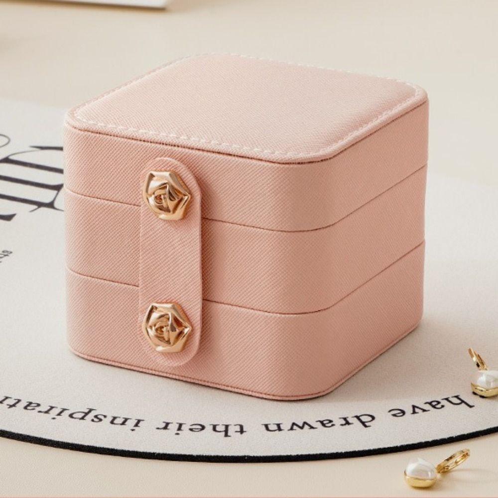 Double Layer Jewelry Packing Bag PU Leather Jewelry Display Box Simple Ring Holder  Outdoors