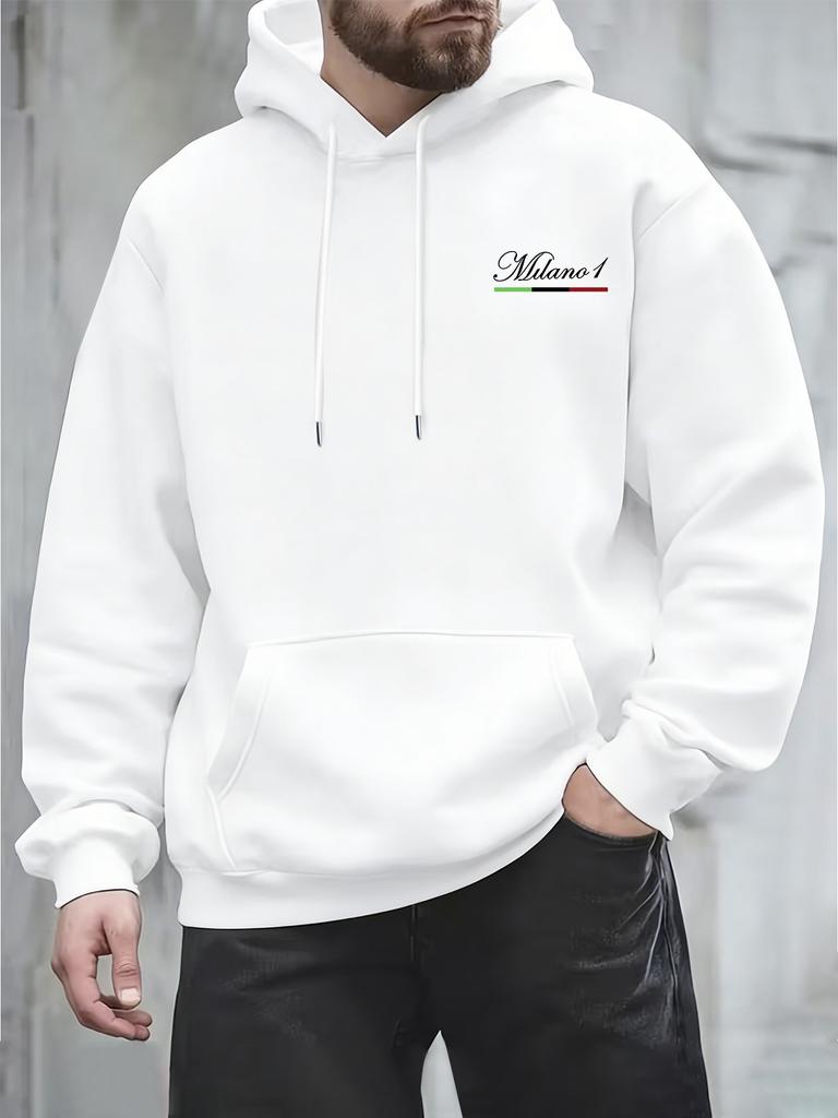 Street Style Loose-fitting Top, Simple Retro Print Men's Hooded Sweatshirt, Autumn and Winter Casual Top