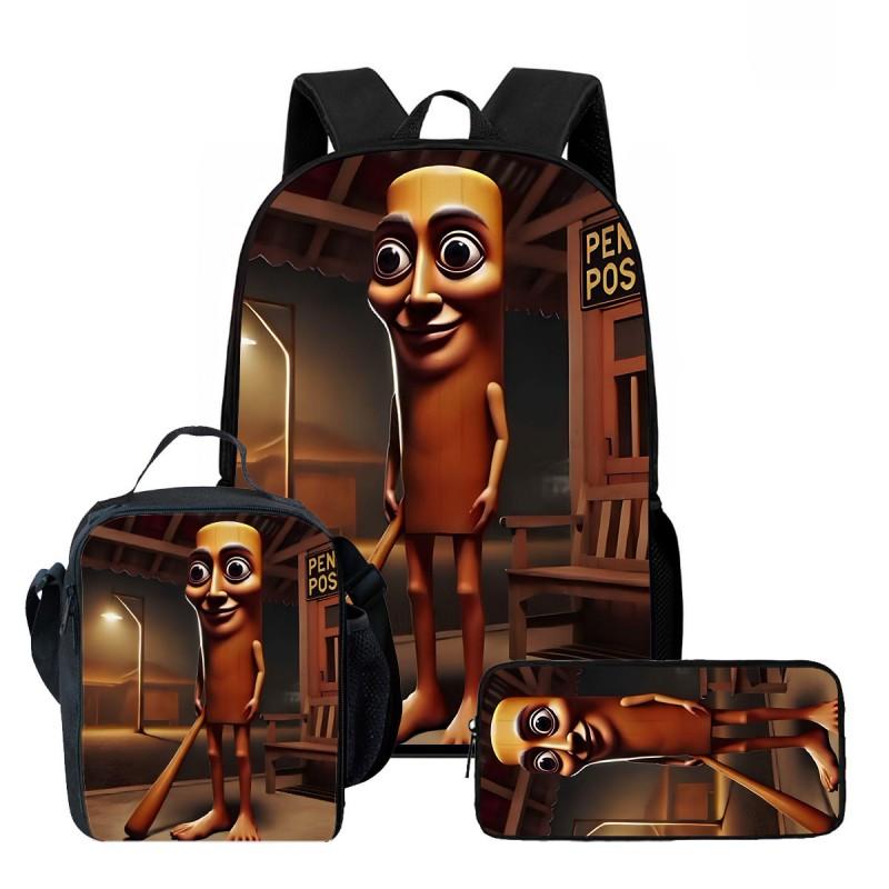 Kids School Backpack Lunch Bag Pencil Case Set - Cartoon Print Oxford Fabric Ergonomic Design Elementary Students
