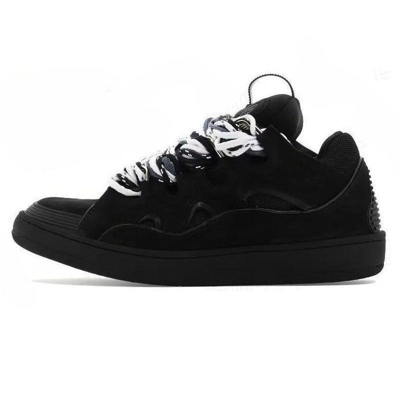 Langfan Men's and Women's Leather Splicing Lace-up CURB Sports and Leisure Shoes Retro Board Shoes New Shoes