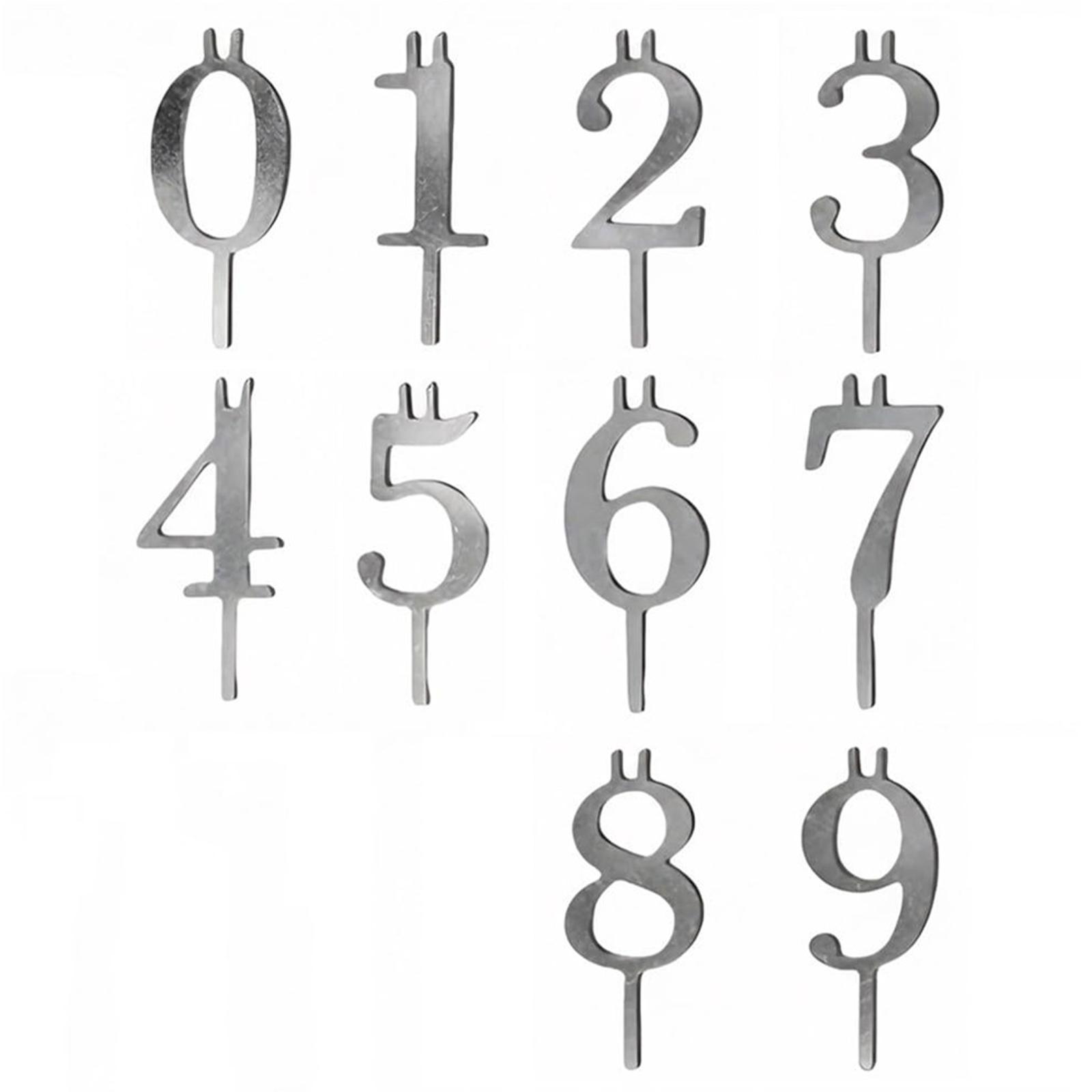 10 Pcs 0-9 Reusable Number Birthday Candle Holder Set Cakes Accessories Number Candle Holder Set for Anniversaries Celebrations серебряный