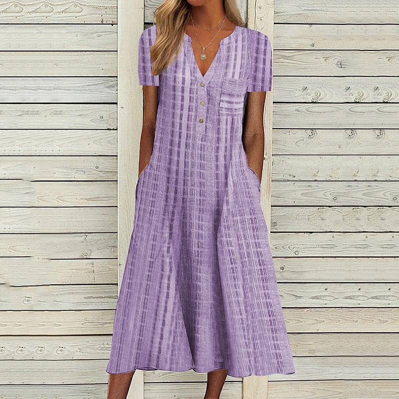 Summer Fashion Print V-neck Plus Size Dress Women Pocket Striped Sleeveless Casual Dresses Women Solid Elegant Loose Dress Lady 24260