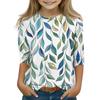 Print Tops For Youth Girls 5-16 Years Round Neck 3/4 Sleeves T-Shirts Trendy Tops Outfit Tees