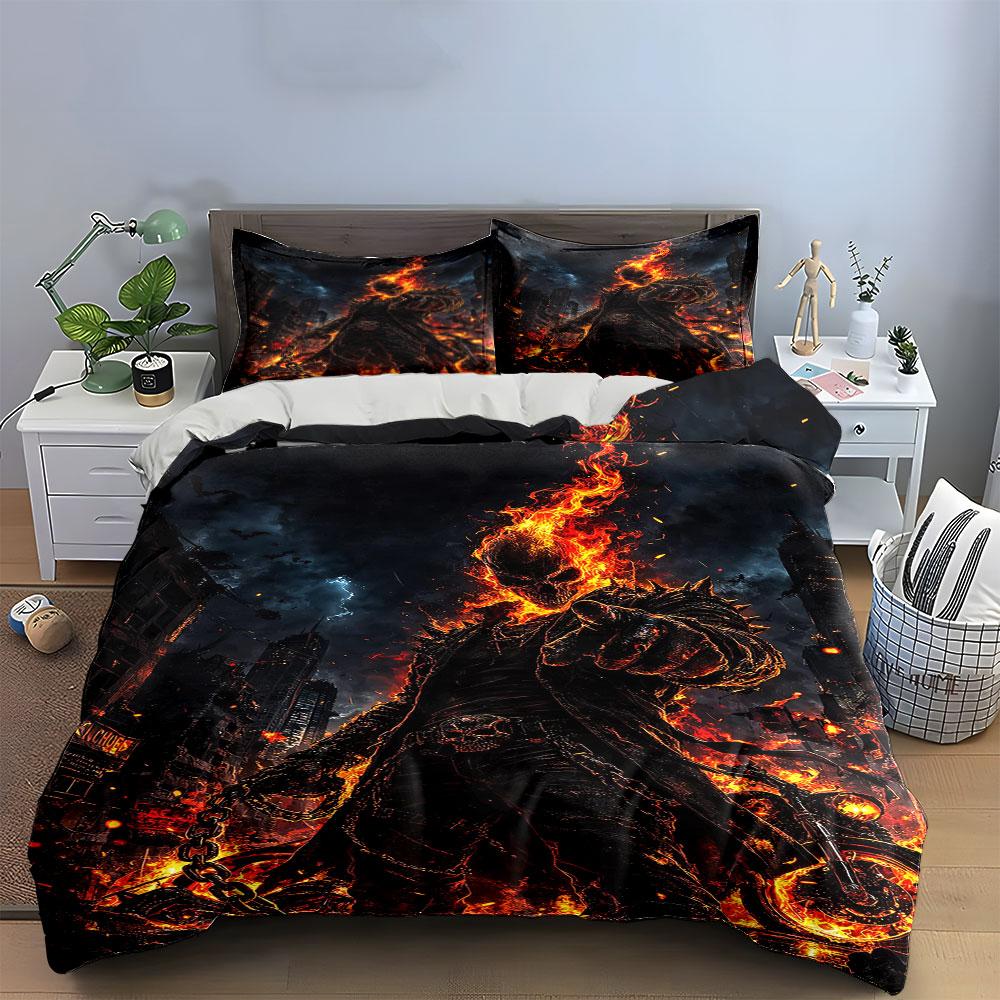 Flaming Skull and Cityscape. Bedding Sets Duvet Cover Sets Duvet Covers Pillowcases(1 * Duvet Cover 2 * Pillowcases Without Duvet Insert)
