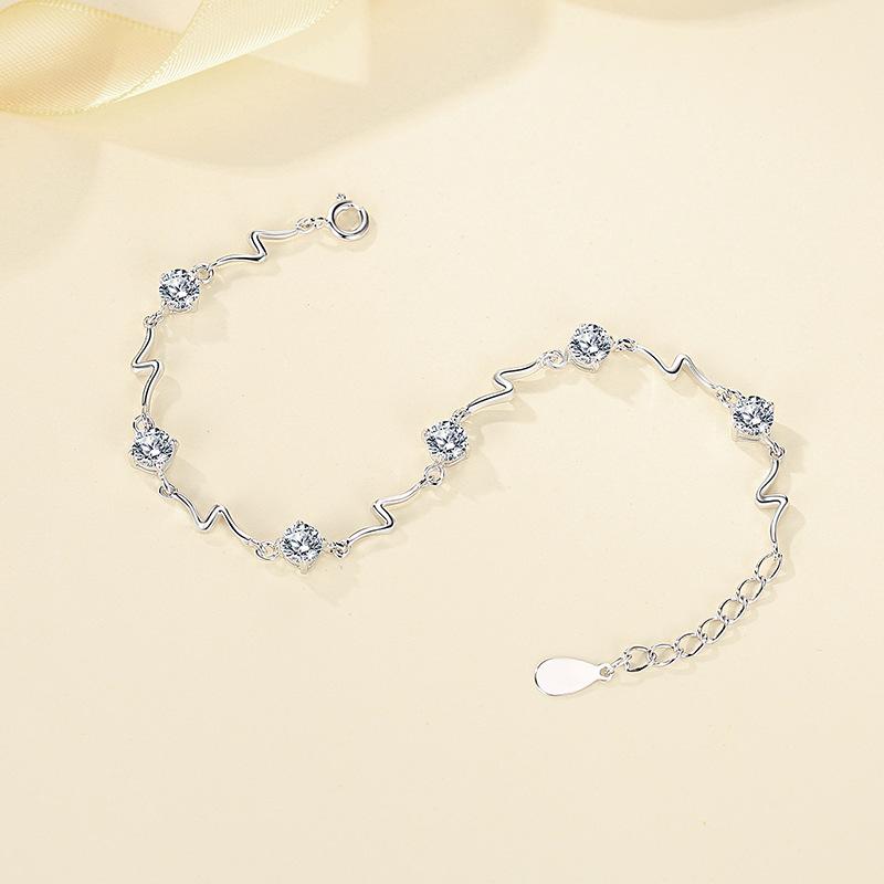 Korean Version Sterling Silver S925 Heartbeat Crystal Bracelet Female Lightning Bracelet Korean Version Simple