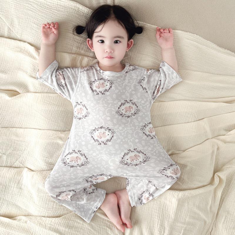 Unisex Baby Summer Jumpsuit - Anti-bacterial, Pure Cotton, Breathable, Boneless, Three-Quarter Sleeves, Essential Homewear