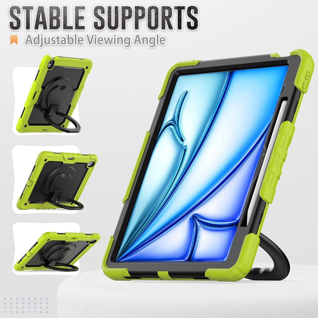 For iPad Air 13 (2025)/(2024) Case PC+Silicone Tablet Cover with Kickstand,Strap
