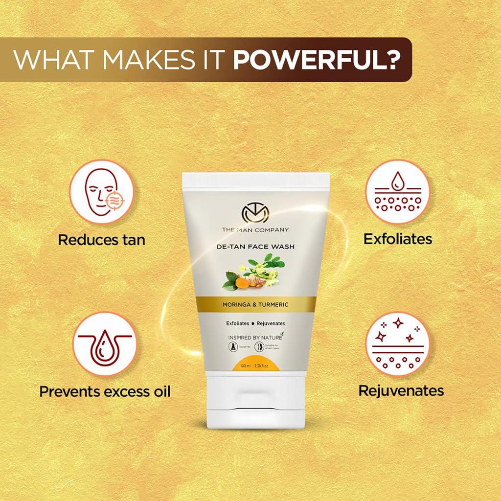 The Man Company De-Tan Face Wash for Men with Turmeric & Moringa, 100Ml, Tan Removal, Oil Control & Anti-Pollution, Unclog Pores, Deep Cleansing