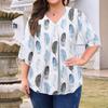Women's Fashion Large Size Print V-Neck Three-quarter Sleeve Top