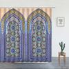 Tenda da Doccia Marocchina 3D Cancello Invecchiato Motivo Geometrico Design Porta d'Ingresso Ingresso Stile Orientale Architettonico Tende da Bagno