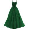 Feines Träger-Abendkleid Lang Tüll Spitze Applikation Damen Party-Abschlussballkleid