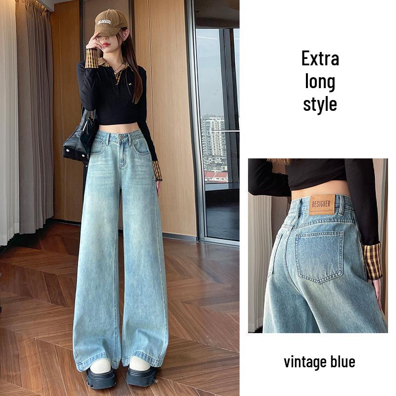 

Женские ретро джинсы с широкими штанинами: С высокой талией, Свободный, Стройнящий, В пол, Коллекция Весна-Осень 2025 M