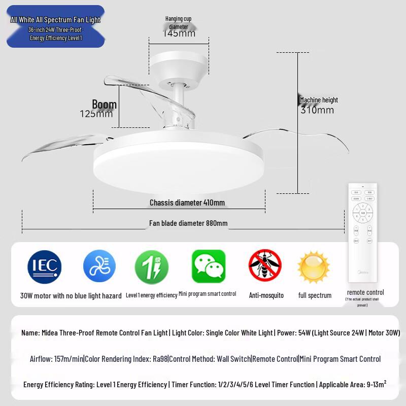Midea LED Ceiling Fan Light with Eye Protection
