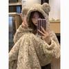 Kız Çocuk Mercan Polar Ayı Pijama: Sıcak, Sevimli, Kapüşonlu, Artı Kadife, Sonbahar/Kış Geceliği