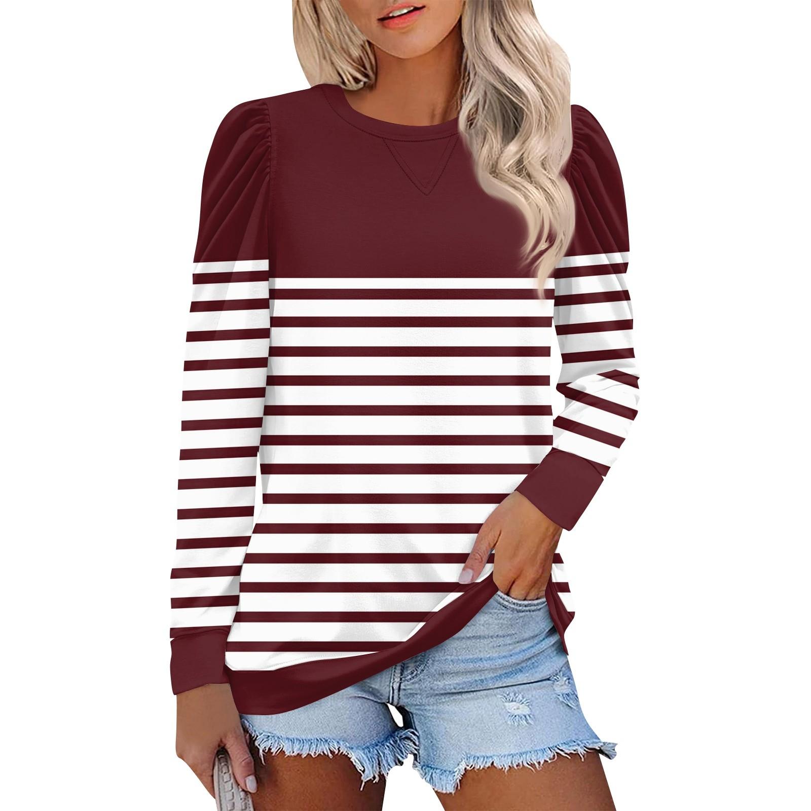 

Топи для жінок, осінні сорочки з довгими рукавами, повсякденні пуловери з круглим вирізом, м’які, розслаблені топи з принтом M винний