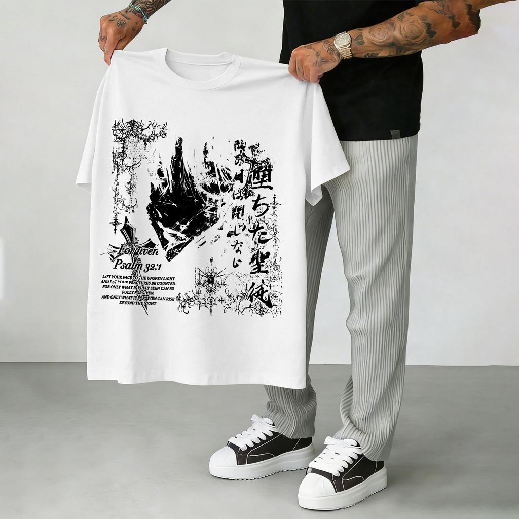 Men's Streetwear Casual Short-Sleeve T-Shirt: Relaxed Fit, Y2K Street Style, Unisex Top with Dark Anime Character Print