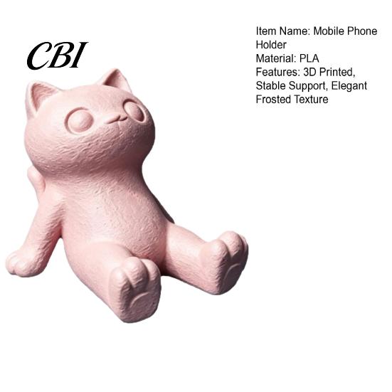 Hands Free Video Stand Cute Cat Phone Stand, 3D Printed Lying Desk Holder for Cell Stable Smartphone Tablet, Mount Home Office Decor, Gift Lovers