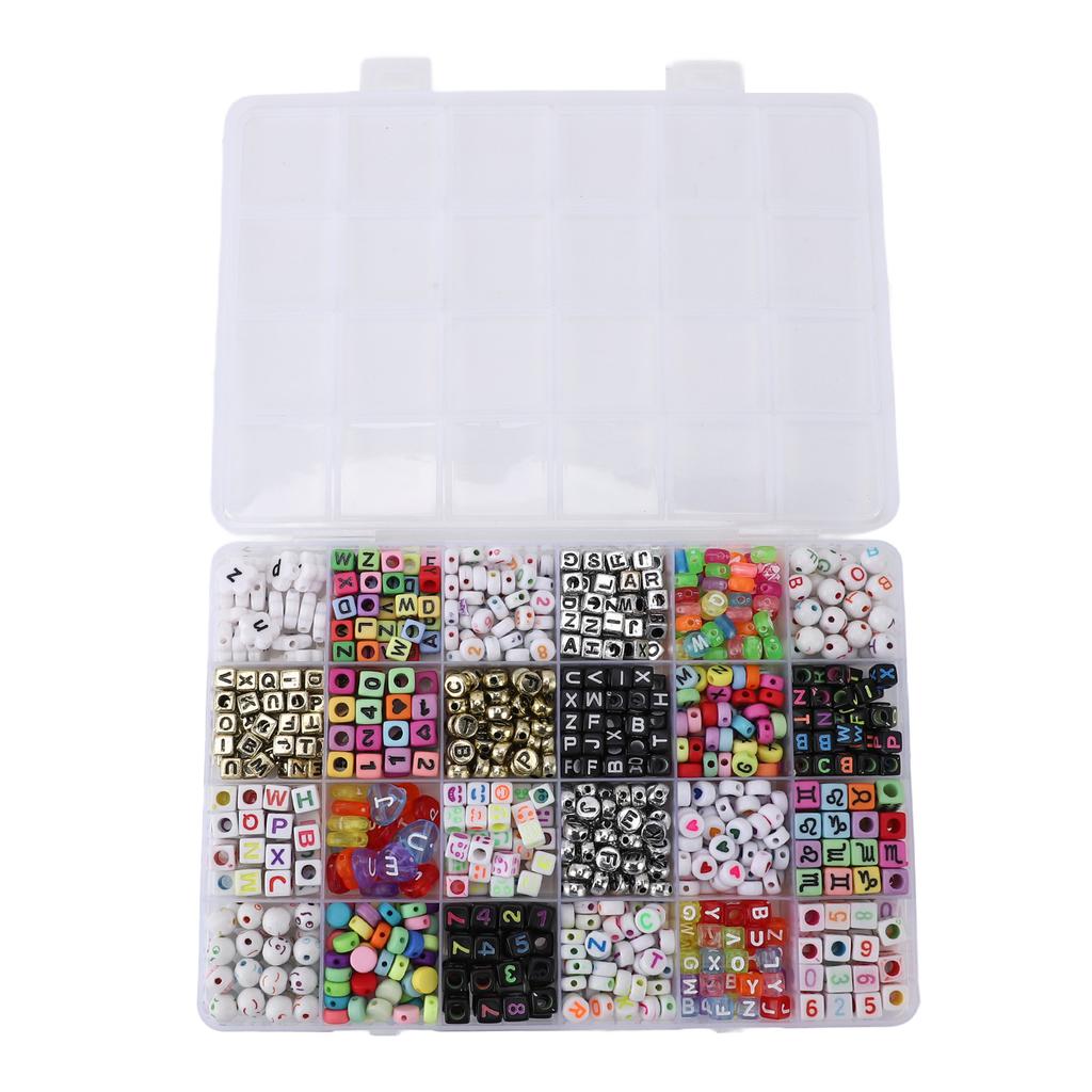24 Types Letter Beads Set Bracelet Making Colorful Alphabet Letter Beads with Elastic Cord for Jewer