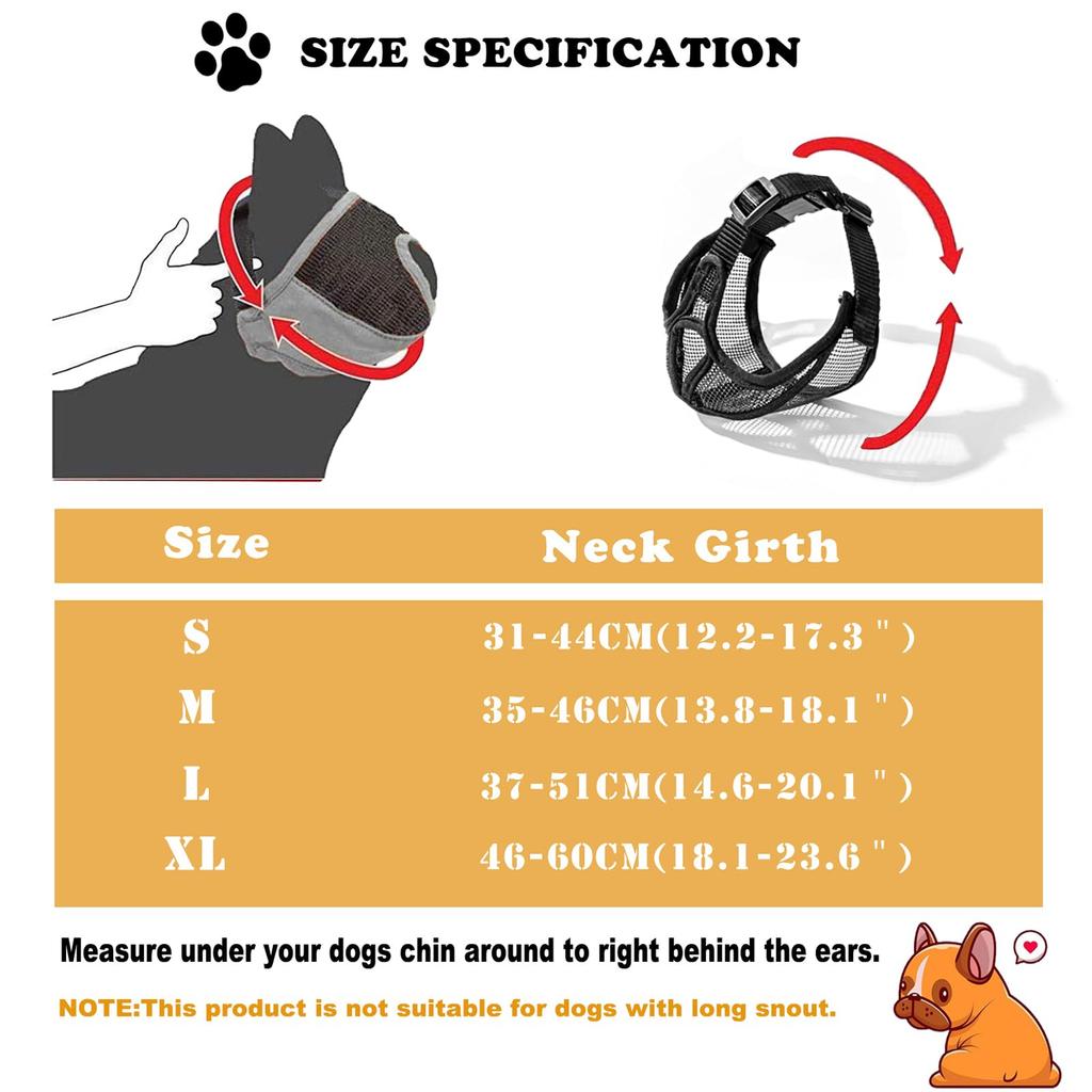 Short Snout Dog Muzzle Mesh Adjustable Breathable Anti Biting Bulldog Short Snout Muzzle for Dogs Bulldog Mouth Muzzle