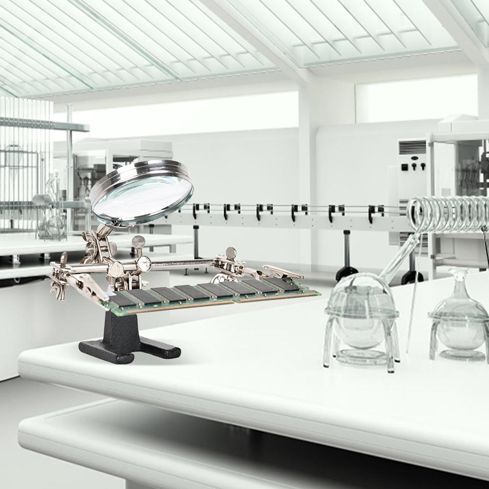 5X Helping Hand Magnifying Glass Stand Adjustable Soldering Magnifying Glass with Alligator Clips Electric Circuit Board Repair