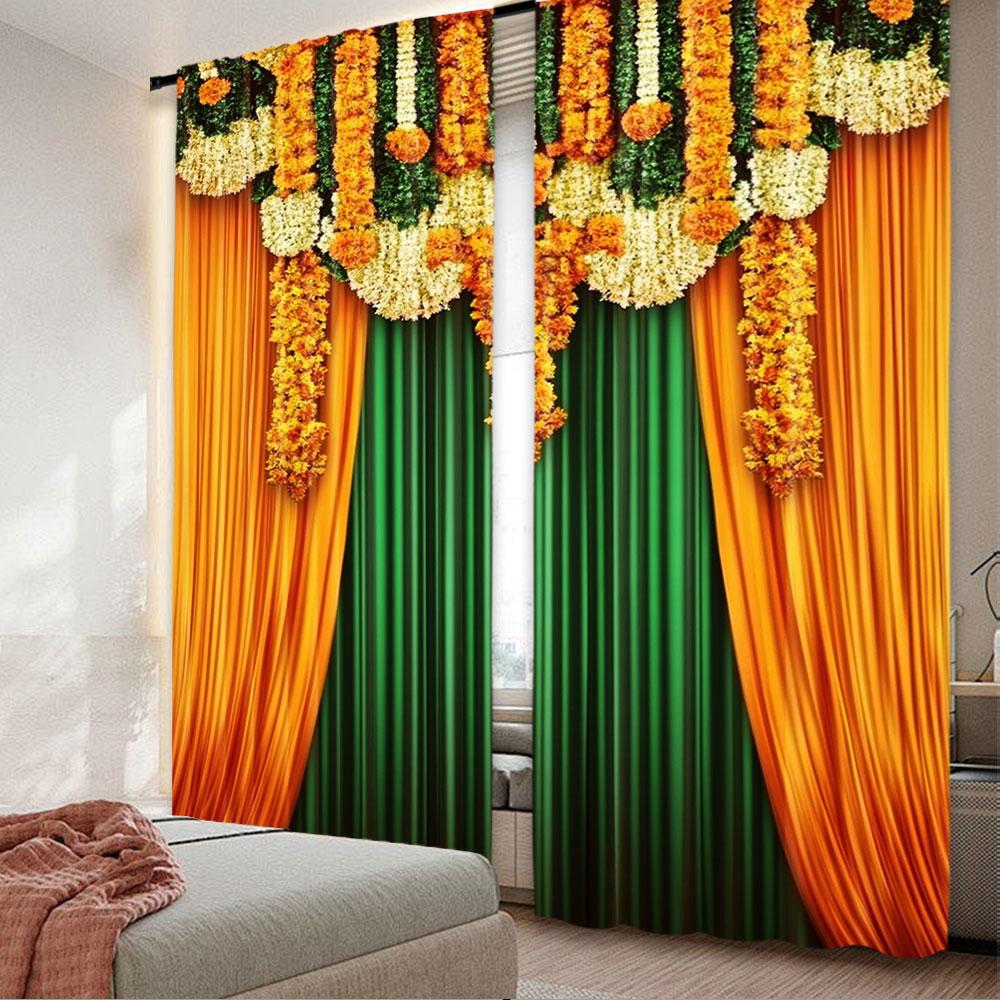 2Pcs Indian Traditional Curtain Bouquet Flowers Indian Style Garlands Festival Curtain For Livingroom Bedroom A